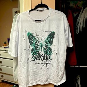 White graphic tea with butterfly